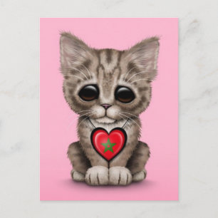 Cute Kitten Cat met Marokkaans vlaggenhart, roze Briefkaart