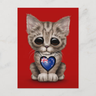Cute Kitten Cat met Nieuw-Zeelandse vlag Heart, ro Briefkaart