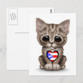 Cute Kitten Cat met Puerto Rico Flag Heart, wit Briefkaart (Voorkant / Achterkant)