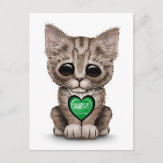 Cute Kitten Cat met Saudi-Arabisch hart, wit Briefkaart (Voorkant)