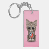 Cute Kitten Cat met Taiwanese vlag Heart, roze Sleutelhanger (Voorkant Links)