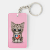 Cute Kitten Cat met Taiwanese vlag Heart, roze Sleutelhanger (achterkant)