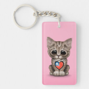 Cute Kitten Cat met Taiwanese vlag Heart, roze Sleutelhanger