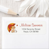 Cute Kitten Cat Red Yellow Umbrella Fall Etiket (Insitu)