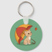 Cute Kitten Cat Red Yellow Umbrella Fall Green Sleutelhanger (Voorkant)