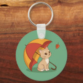 Cute Kitten Cat Red Yellow Umbrella Fall Green Sleutelhanger (Voorkant)