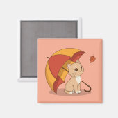 Cute Kitten Cat Red Yellow Umbrella Fall Pink Magneet (Voorkant / Achterkant)