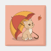 Cute Kitten Cat Red Yellow Umbrella Fall Pink Magneet (Voorkant)