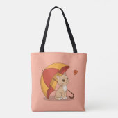 Cute Kitten Cat Red Yellow Umbrella Fall Pink Tote Bag (Achterkant)