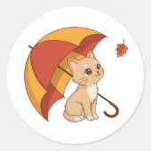 Cute Kitten Cat Red Yellow Umbrella Fall Ronde Sticker (Voorkant)
