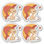 Cute Kitten Cat Red Yellow Umbrella Fall Set of 4 Sticker (Voorkant)