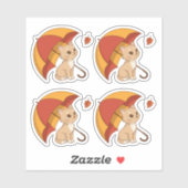 Cute Kitten Cat Red Yellow Umbrella Fall Set of 4 Sticker (Vel)