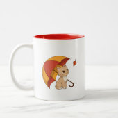 Cute Kitten Cat Red Yellow Umbrella Fall Tweekleurige Koffiemok (Links)