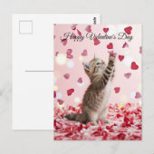 Cute Kitten Catching Valentine Heart Petals Briefkaart (Voorkant / Achterkant)