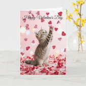 Cute Kitten Catching Valentine Heart Petals Kaart (Gele Bloem)