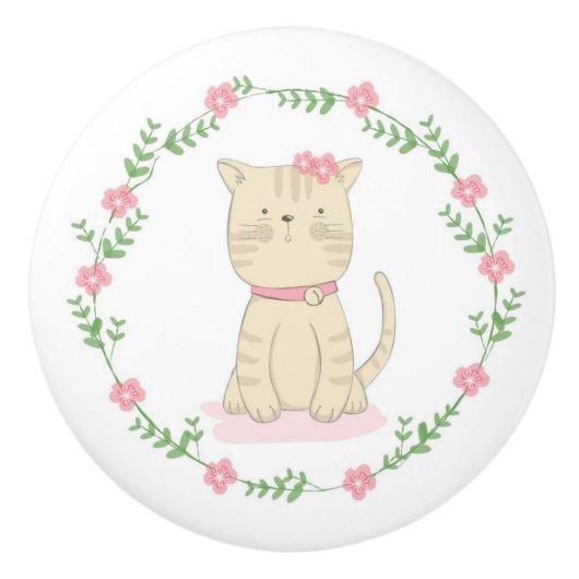 Cute Kitten Ceramic Knob. Keramische Knop (Voorkant)
