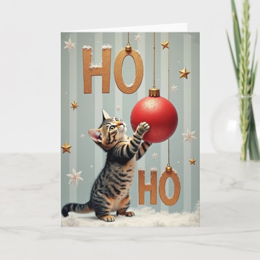Cute Kitten Christmas Ho Ho Kaart (Voorkant)