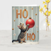 Cute Kitten Christmas Ho Ho Kaart (Gele Bloem)