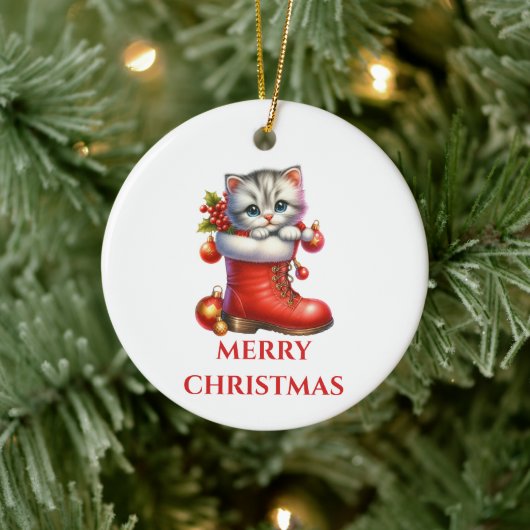 Cute Kitten Christmas  Keramisch Ornament (Boom)