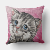 Cute Kitten Cross Stitch Throw Pillow Kussen (Achterkant)
