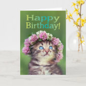 Cute Kitten die bloemen op haar hoofd draagt. Kaart (Gele Bloem)
