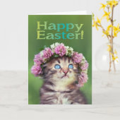 Cute Kitten die bloemen op haar hoofd paasen Kaart (Gele Bloem)