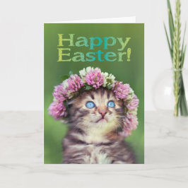 Cute Kitten die bloemen op haar hoofd paasen Kaart