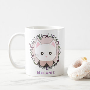 Cute Kitten die door Bloemen wordt gepersonaliseer Koffiemok