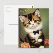 Cute Kitten die een Bow droeg.  olieverf. Briefkaart (Voorkant / Achterkant)