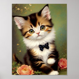 Cute Kitten die een Bow droeg.  olieverf. Poster