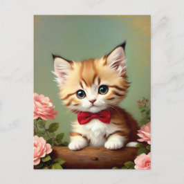 Cute Kitten die een Rode Bow droeg. Olieverf. Briefkaart