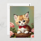 Cute Kitten die een Rode Bow droeg. Olieverf. Briefkaart (Voorkant / Achterkant)
