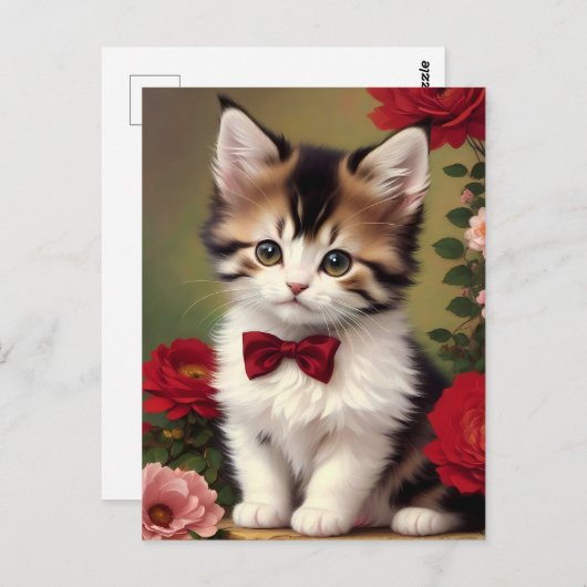 Cute Kitten die een Rode Bow heeft. Briefkaart (Voorkant / Achterkant)