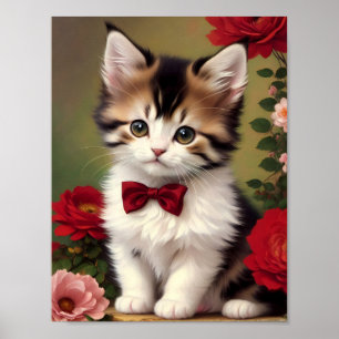 Cute Kitten die een Rode Bow heeft. Poster