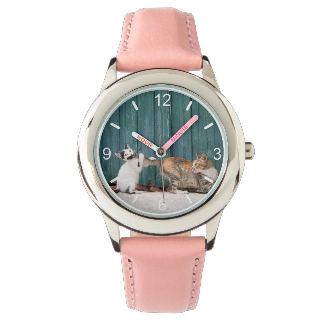 Cute Kitten die Mam's Til Funny Cat Foto achtervol Horloge (Voorkant)