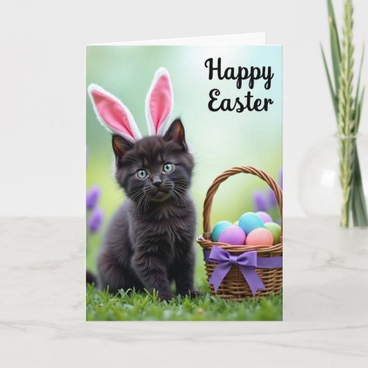 Cute Kitten Easter Wishes Card Kaart (Voorkant)
