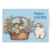 Cute Kitten en Bunny Basket Easter Kaart (Voorkant Horizontaal)