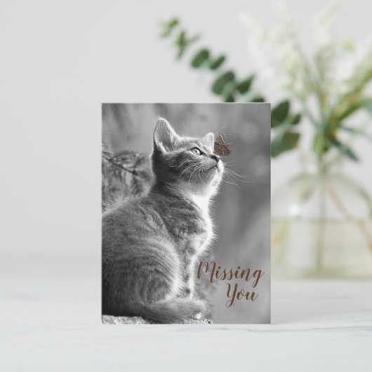 Cute Kitten en Butterfly Briefkaart (Staand voorkant)