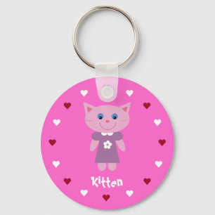 & Cute Kitten en Hearts Roze Sleutelhanger