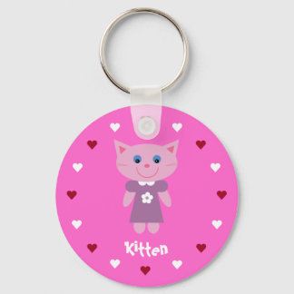  & Cute Kitten en Hearts  Roze Sleutelhanger