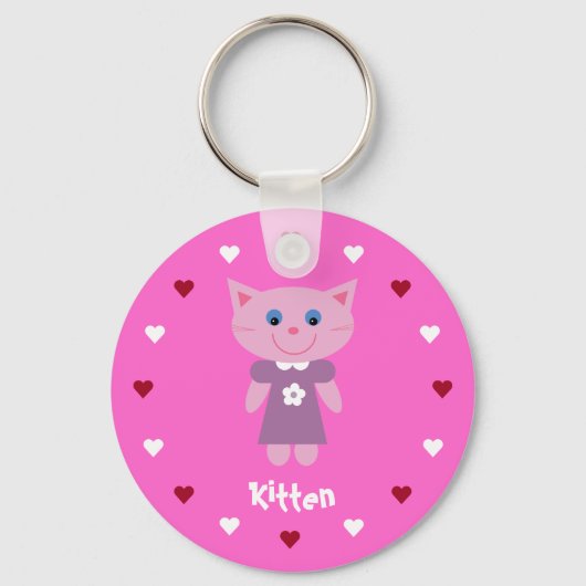 & Cute Kitten en Hearts Roze Sleutelhanger (Voorkant)
