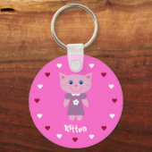 & Cute Kitten en Hearts Roze Sleutelhanger (Voorkant)