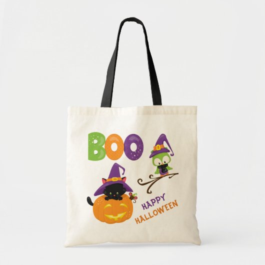 Cute Kitten en Owl Halloween Trick or treat Tote Bag (Voorkant)