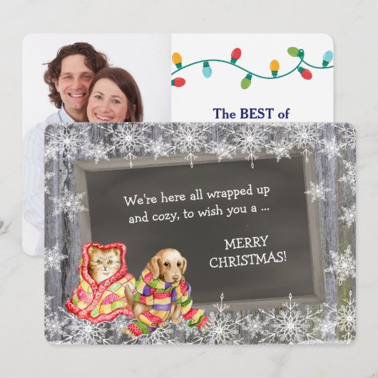 Cute Kitten en Puppy Photo Template voor Kerstmis Feestdagenkaart (Voorkant / Achterkant)