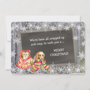 Cute Kitten en Puppy Photo Template voor Kerstmis Feestdagenkaart