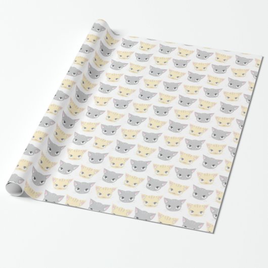 Cute Kitten Face Pattern Cat Lover Cadeaupapier (Uitgerold)