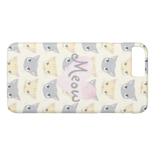 Cute Kitten Face Pattern Meow Hoesje (Achterkant (Horizontaal))