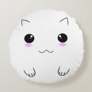 Cute Kitten Face & Paw-afdrukken Rond Kussen