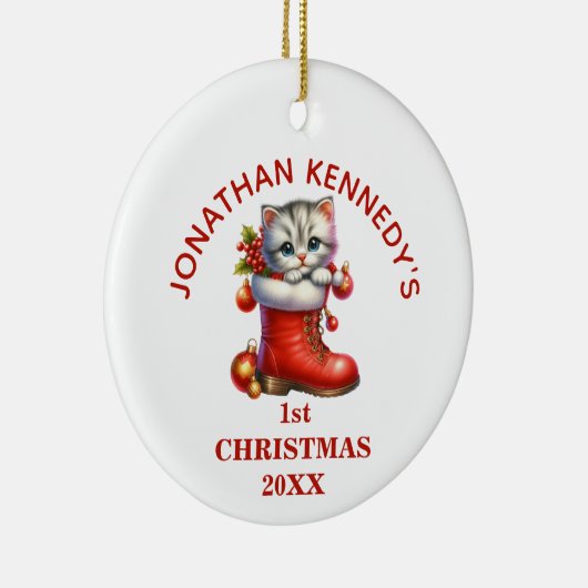 Cute Kitten First Christmas Personalized Keramisch Ornament (Rechts)