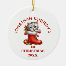Cute Kitten First Christmas Personalized Keramisch Ornament